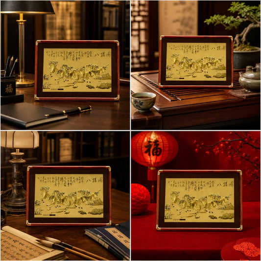 Eight Horses Painting in Office - Lifestyle Scene — product contains a 24K gold component or detail