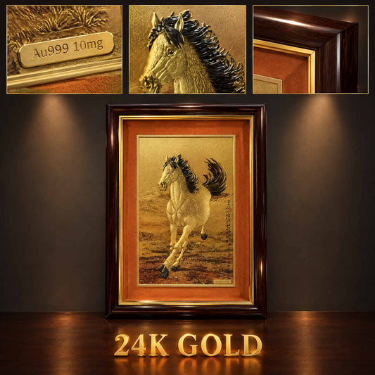 Galloping Horse Artwork - Gold Detail and Frame Close-ups — product contains a 24K gold component or detail