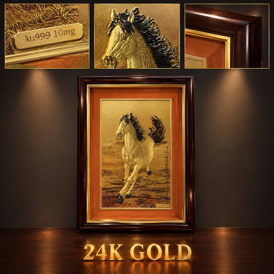 Galloping Horse Artwork - Gold Detail and Frame Close-ups — product contains a 24K gold component or detail