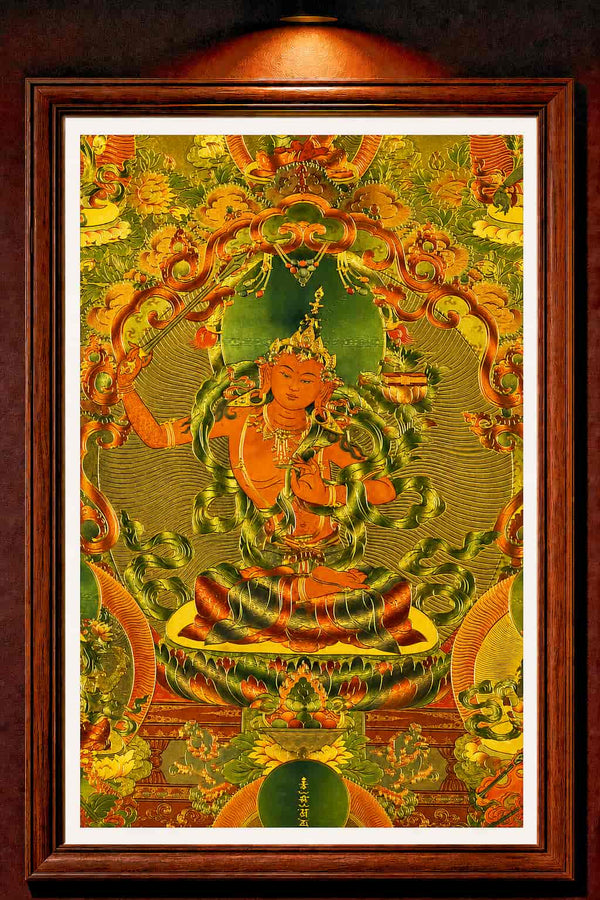 24K Gold Manjushri Thangka - Wisdom Bodhisattva Wenshu Blessing Sacred Art | Master Xi