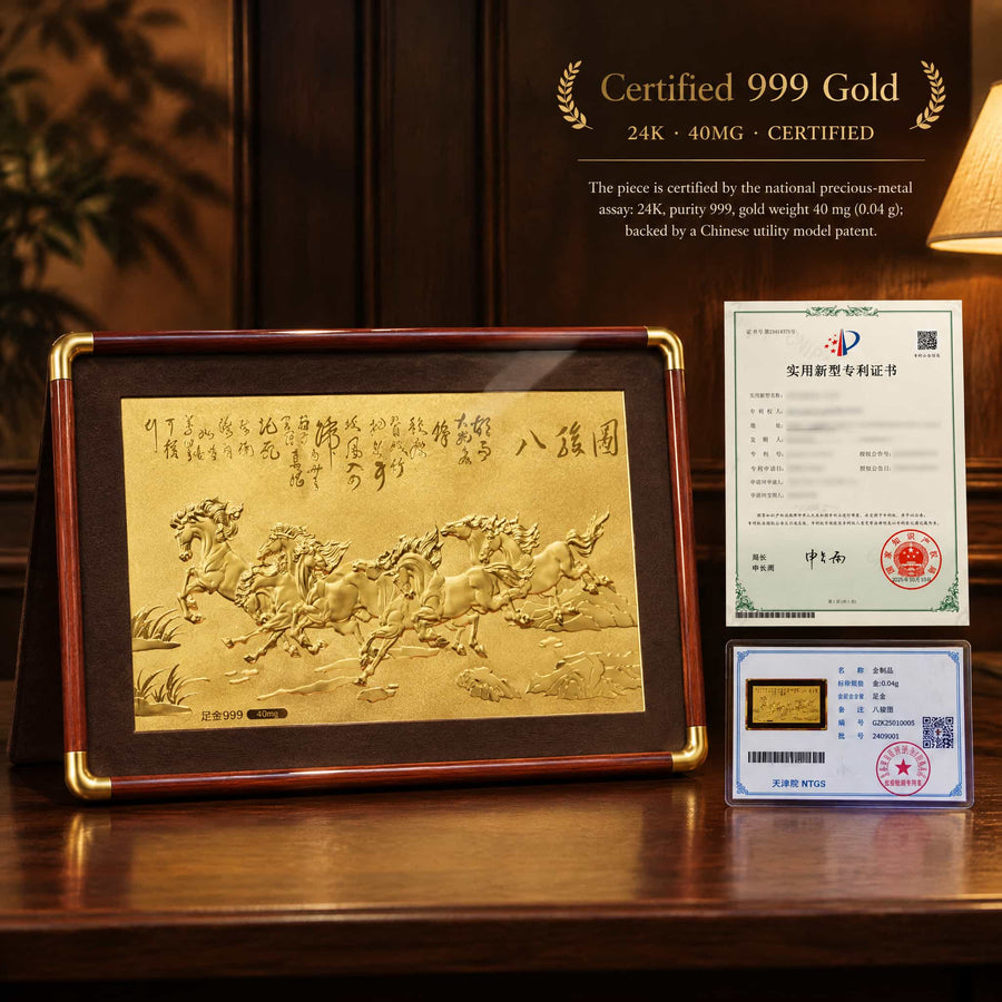 Eight Horses Framed Art - Artwork with Test Documentation — product contains a 24K gold component or detail