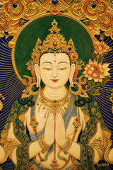 24K Gold Four-Armed Avalokitesvara Thangka 24K Gold Craft Close Up - Au 999 24K Gold Detail Texture Sacred Art design by Master Xi