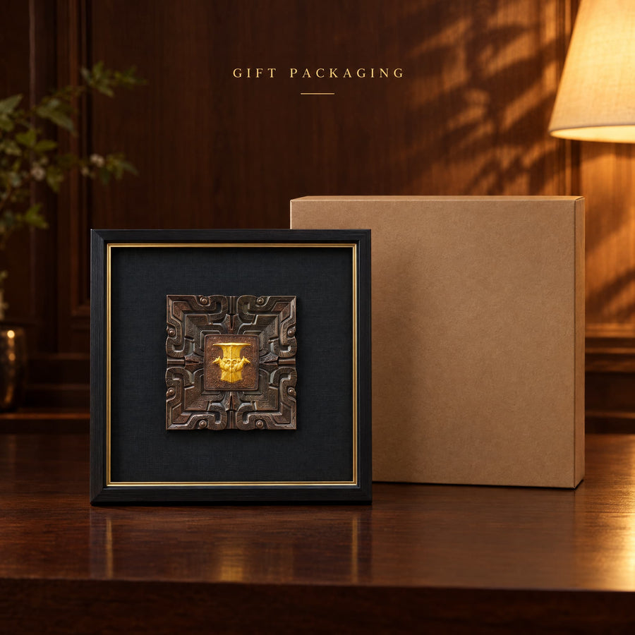 Four Rams wall art displayed beside its gift packaging