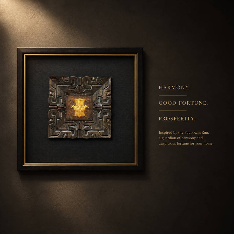 Four Rams wall art with notes on harmony, good fortune and prosperity symbolism