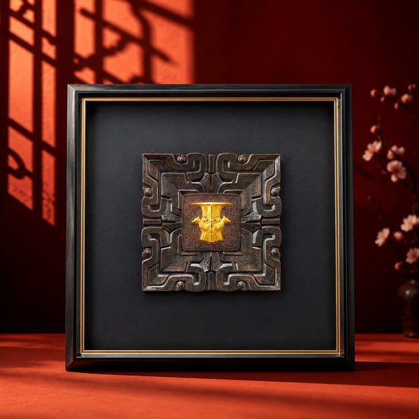 Four Sacred Rams Guardian Relief - Front View — product contains a 24K gold component or detail
