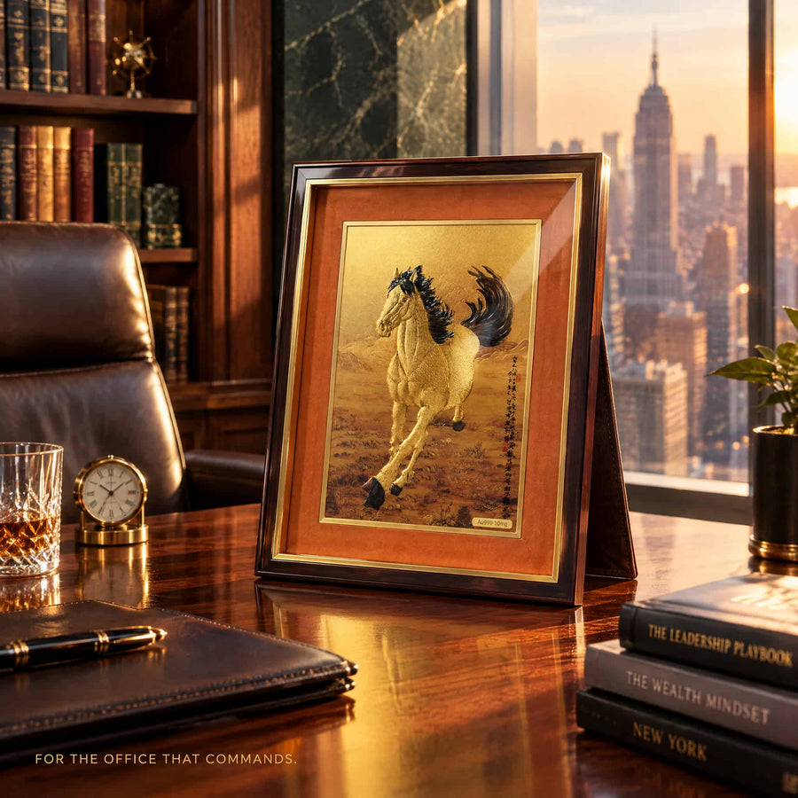 Galloping Horse Artwork - Office Desk Display — product contains a 24K gold component or detail