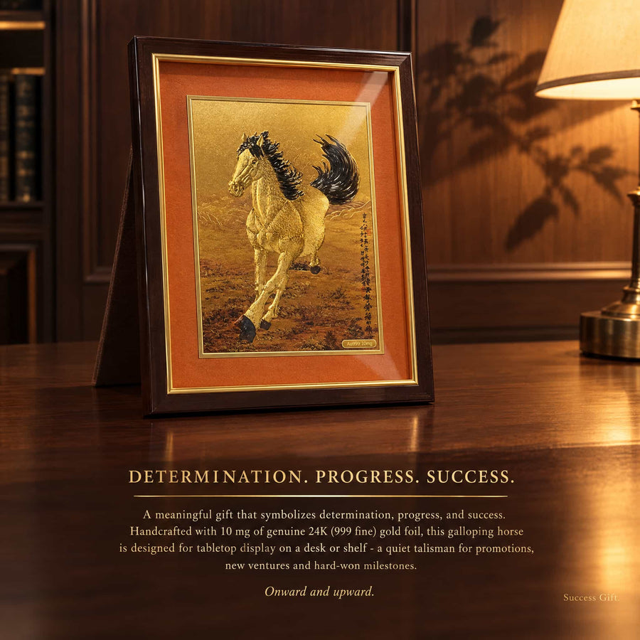 Galloping Horse Artwork - Success and Momentum Symbolism — product contains a 24K gold component or detail