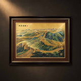 Great Wall artwork with 24K gold details and green mountain ridges in a dark frame, front view