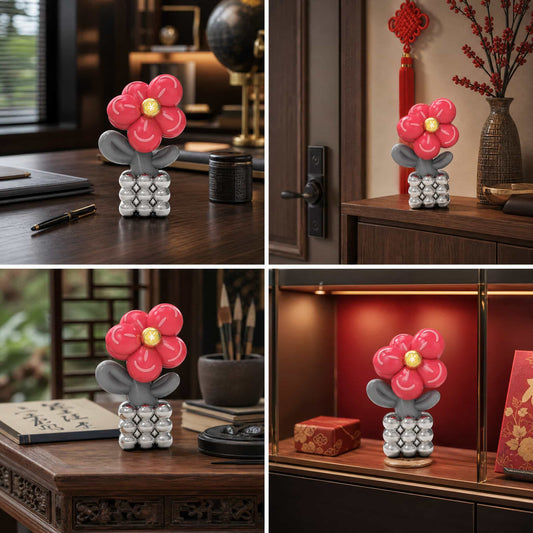 Money Flower Ornament on Display Shelf - Lifestyle Scene — product contains a 24K gold component or detail