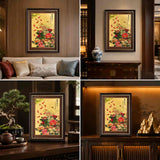 Peony & Bamboo Artwork in Living Room - Lifestyle Scene — product contains a 24K gold component or detail