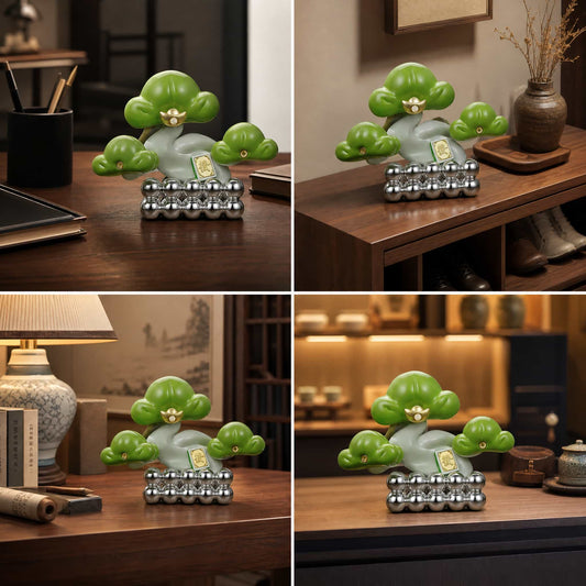 Pine Tree Wealth Ornament on Office Desk - Lifestyle Scene — product contains a 24K gold component or detail