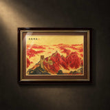 Red Mountain Landscape artwork with 24K gold details, a Great Wall scene and a dark frame