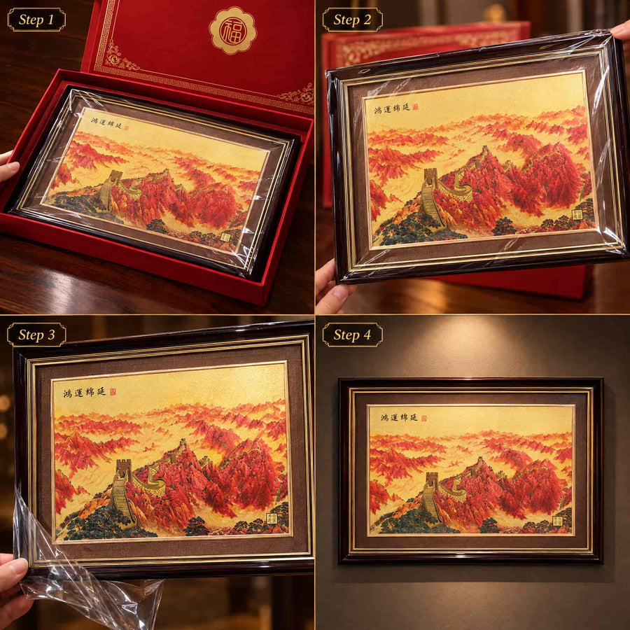 Red Mountain Landscape artwork unboxing and wall display instructions