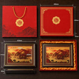 Red Sun Fortune Mountain Artwork - Size Comparison — product contains a 24K gold component or detail