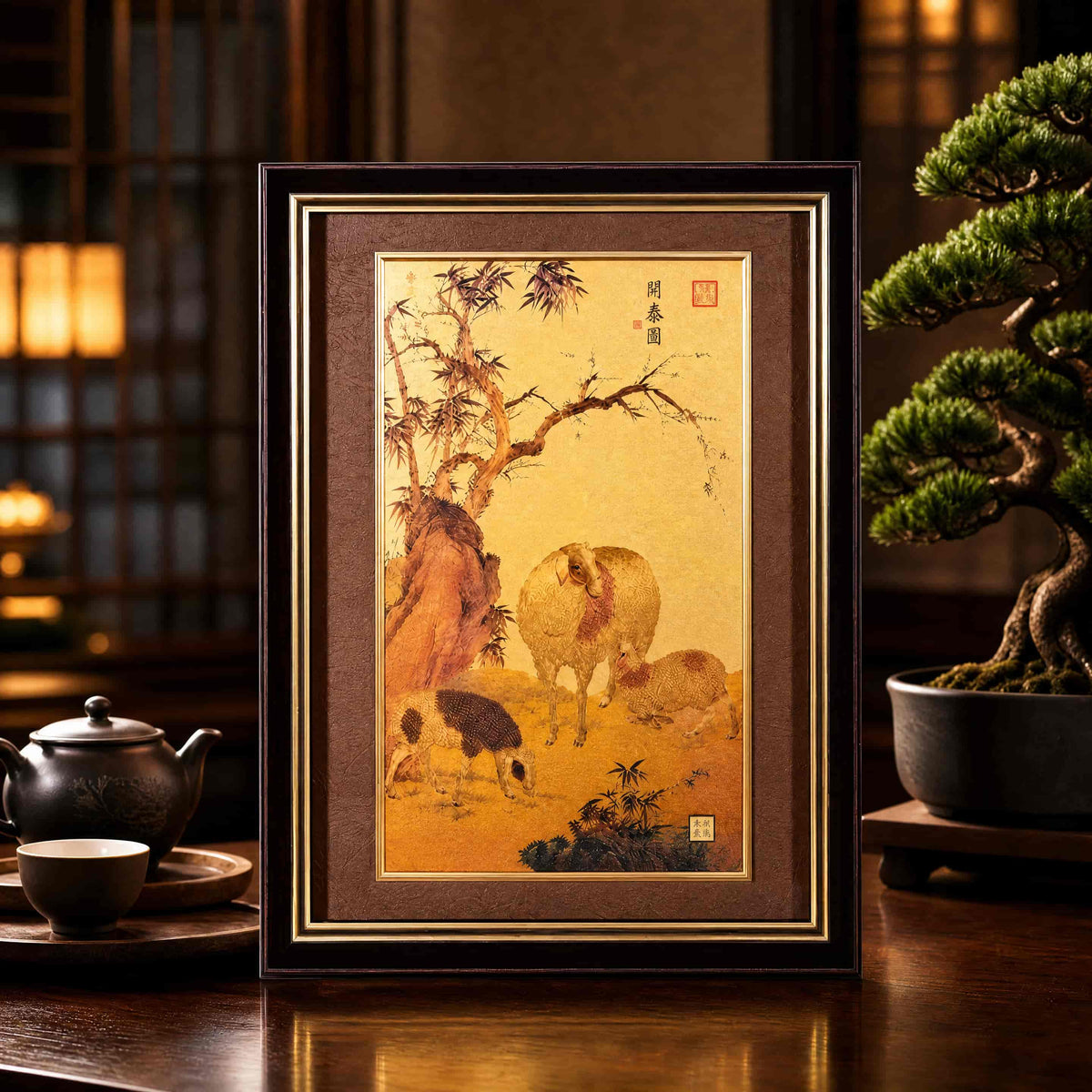 Three Sheep Renewal Artwork with product-specific 24K gold detail - Front View