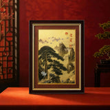 Welcoming Pine Crane Sunrise Artwork - Front View — product contains a 24K gold component or detail